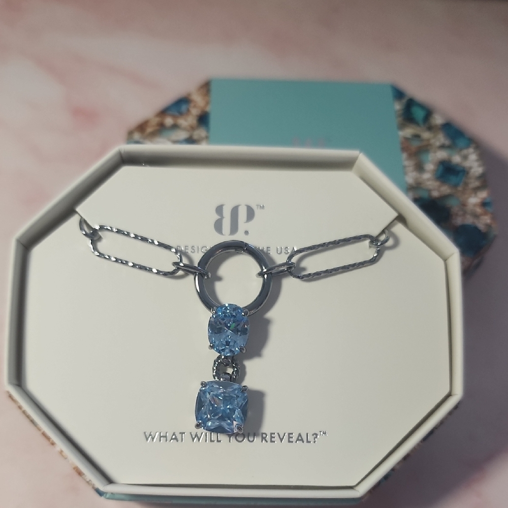 Light Blue Gemstone Drop Necklace - Silver Chain